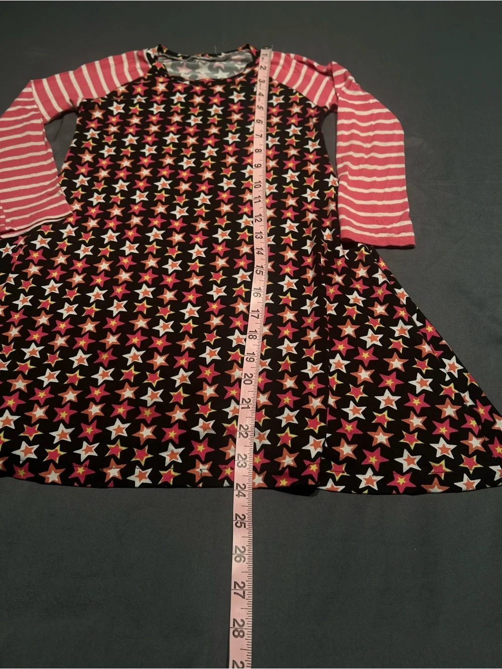 Girls Long Sleeve Star Striped Sleeve Swing Dress